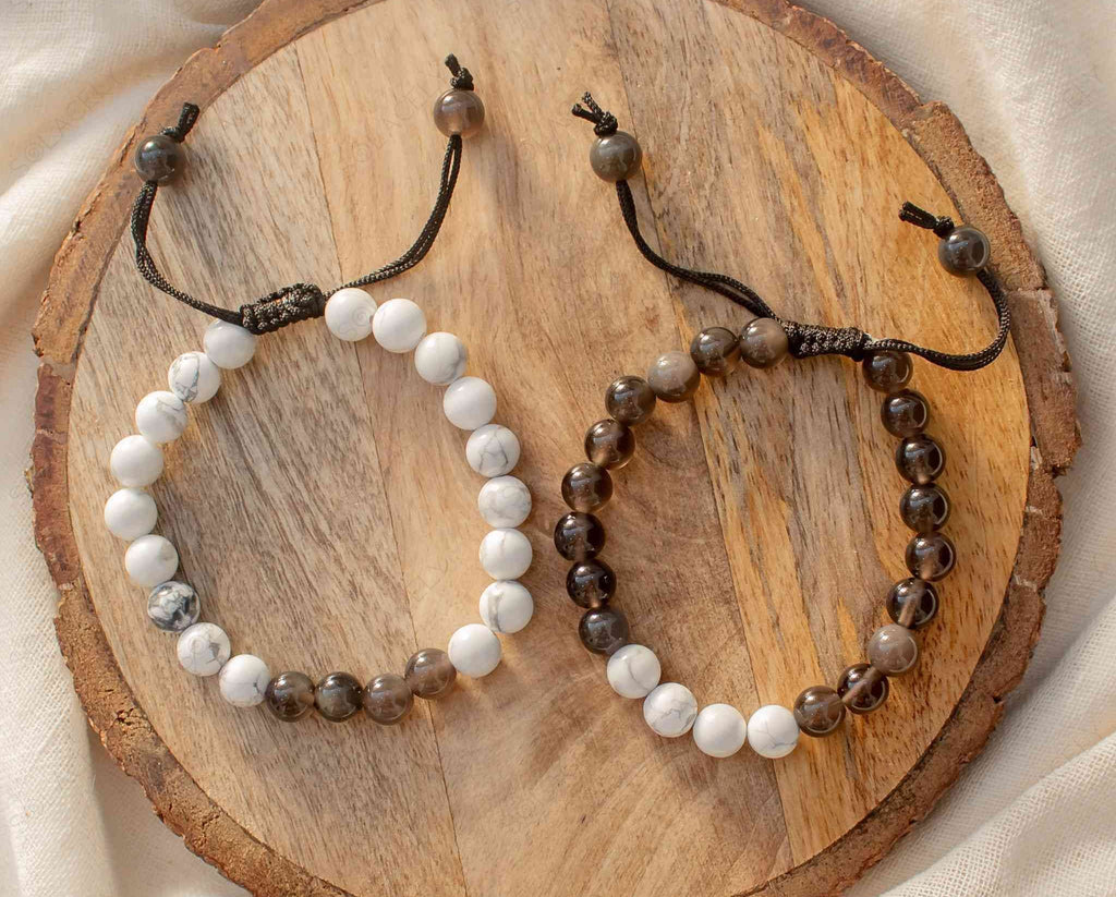 howlite and black obsidian cute couple bracelet