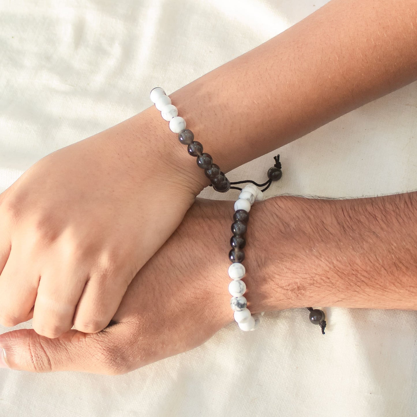 black obsidian and howlite couple adjustable bracelet