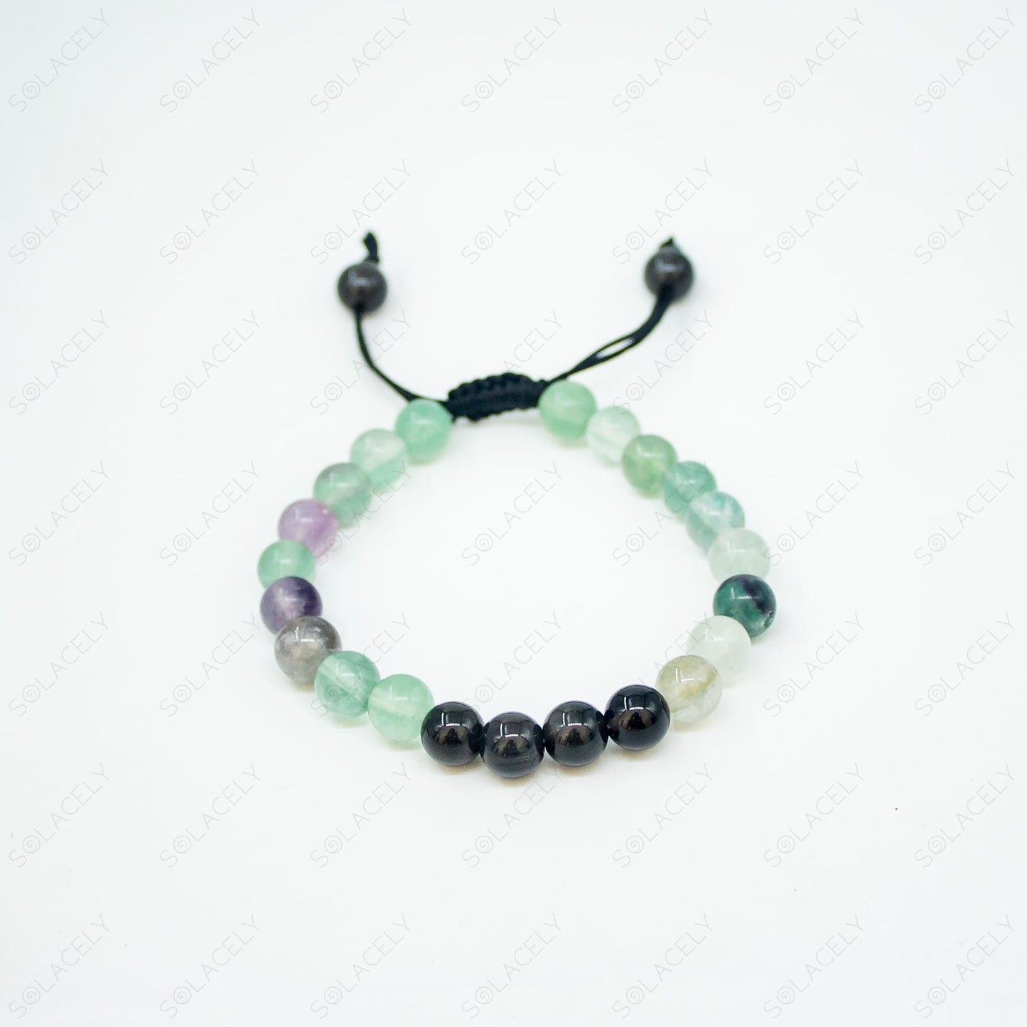 rainbow fluorite and black obsidian adjustable couple set