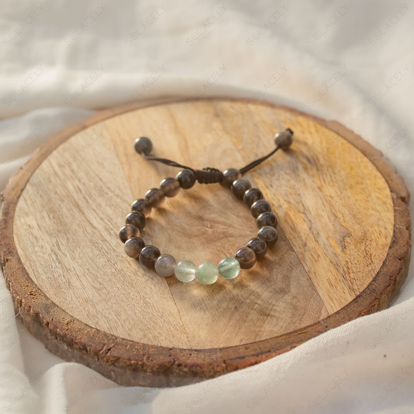 black obsidian couple bracelet set with rainbow fluorite