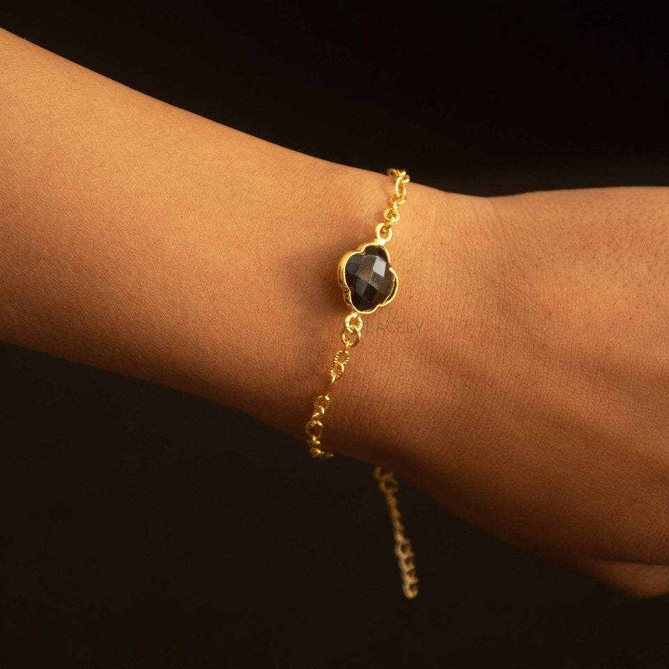 black onyx gold plated bracelet round charm