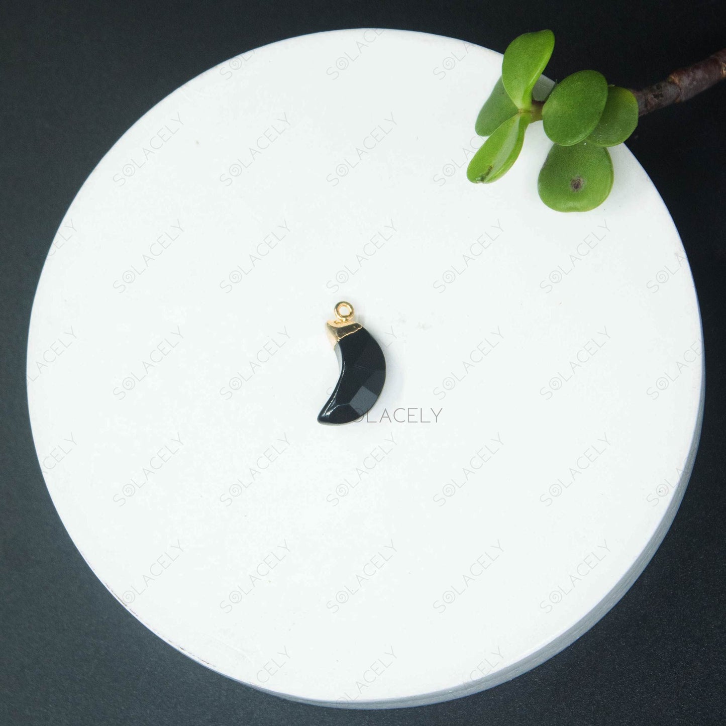 black onyx electroplated moon shape pendant