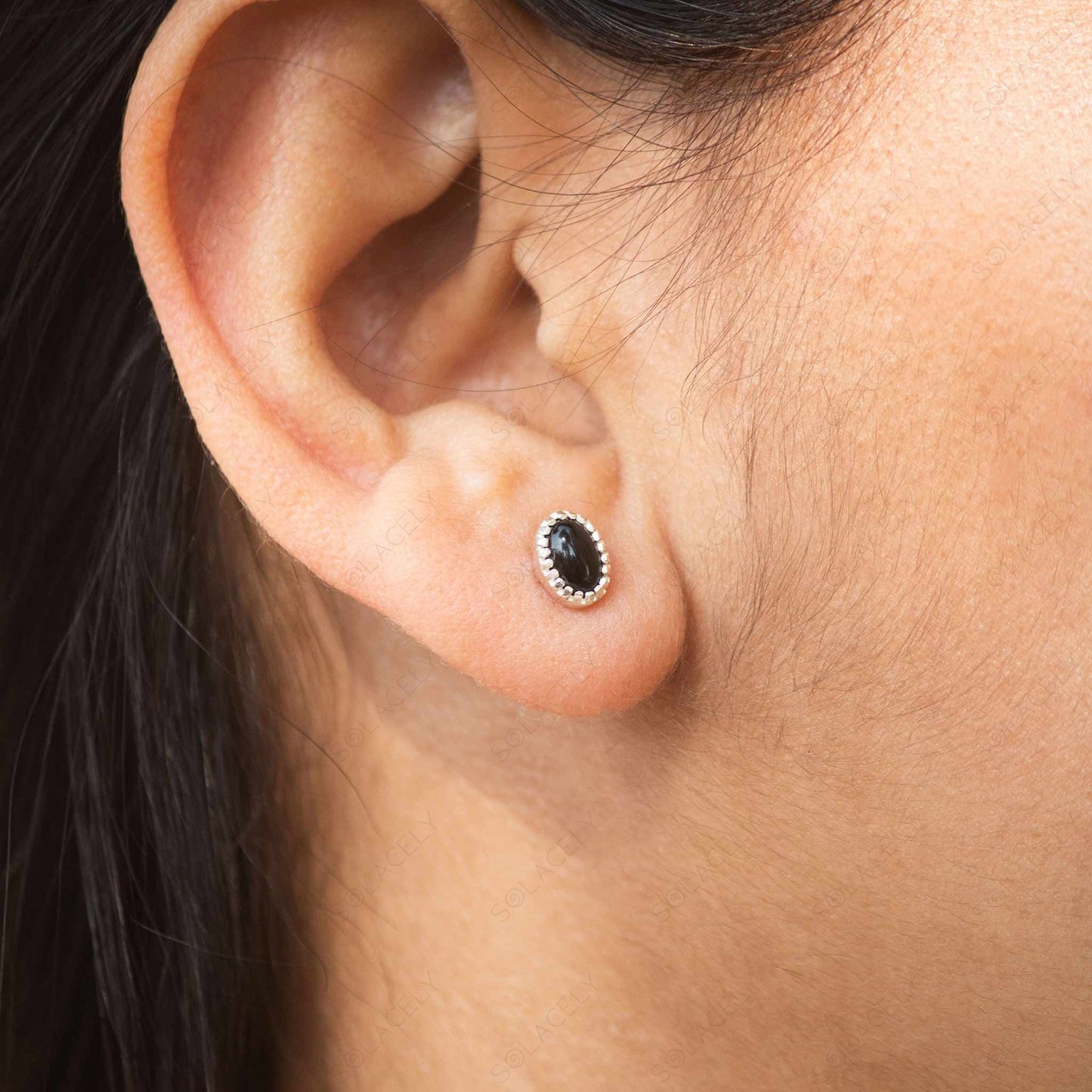 black onyx in sterling silver stud earring