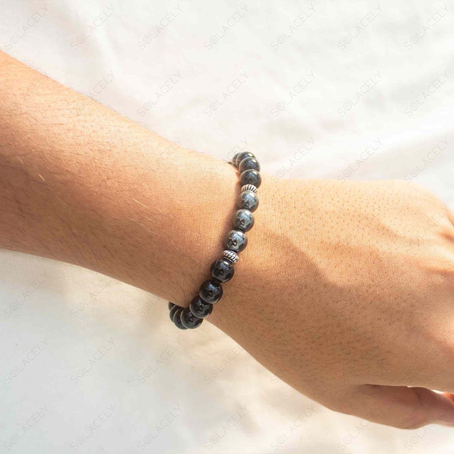 black tourmaline hematite 8mm crystal bracelet