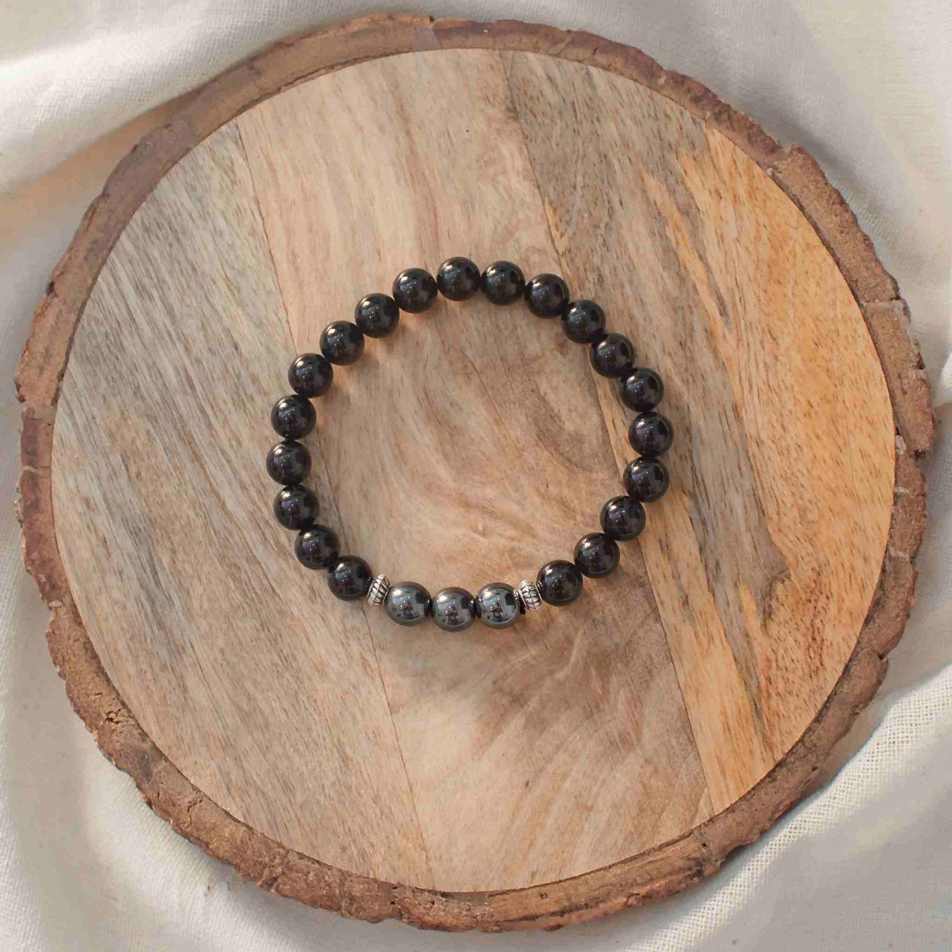 Black Tourmaline and Hematite Bracelet 8mm beads