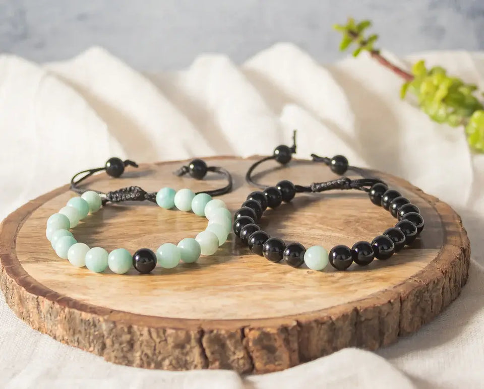 amazonite and tourmaline couple bracelets