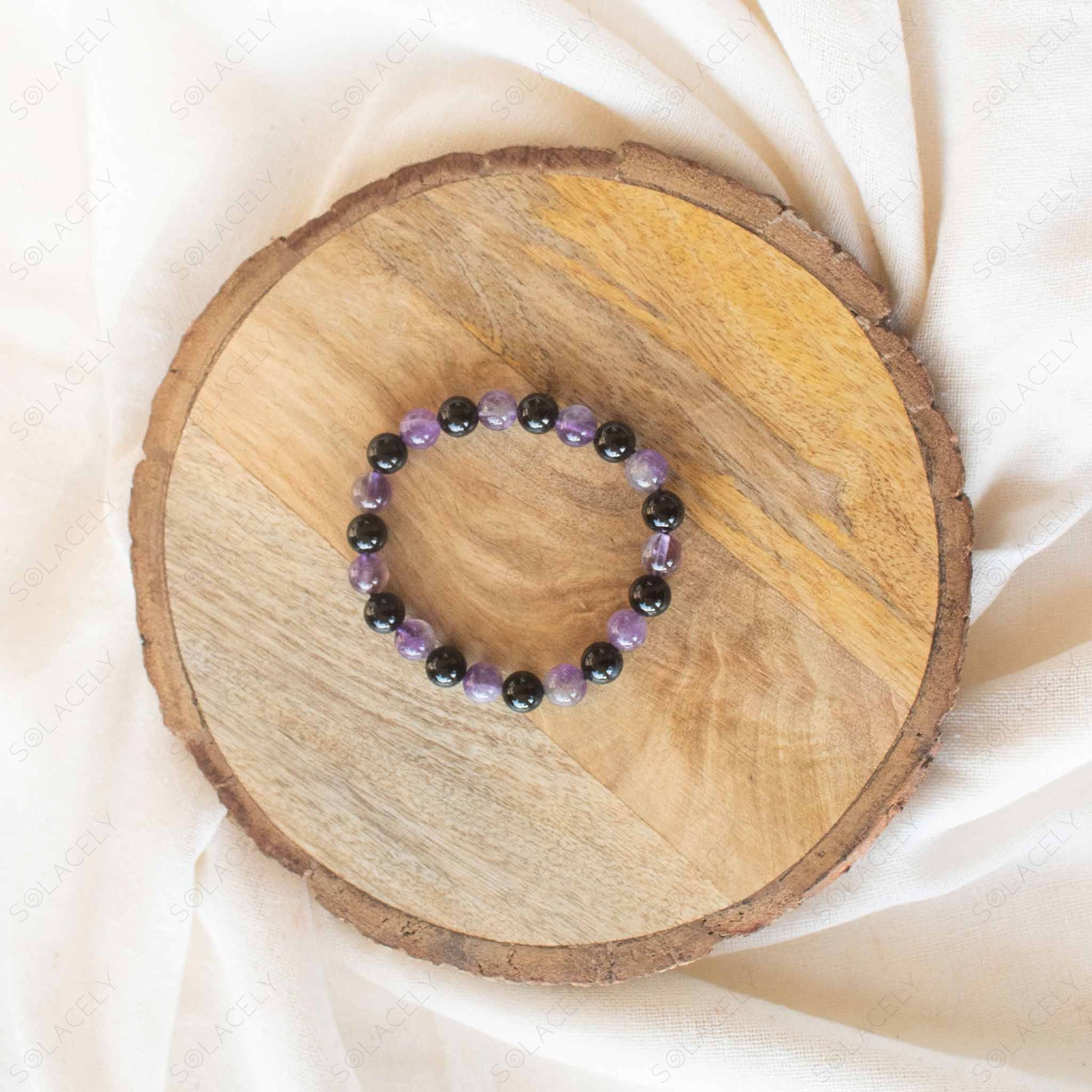 black tourmaline and amethyst 8mm beads