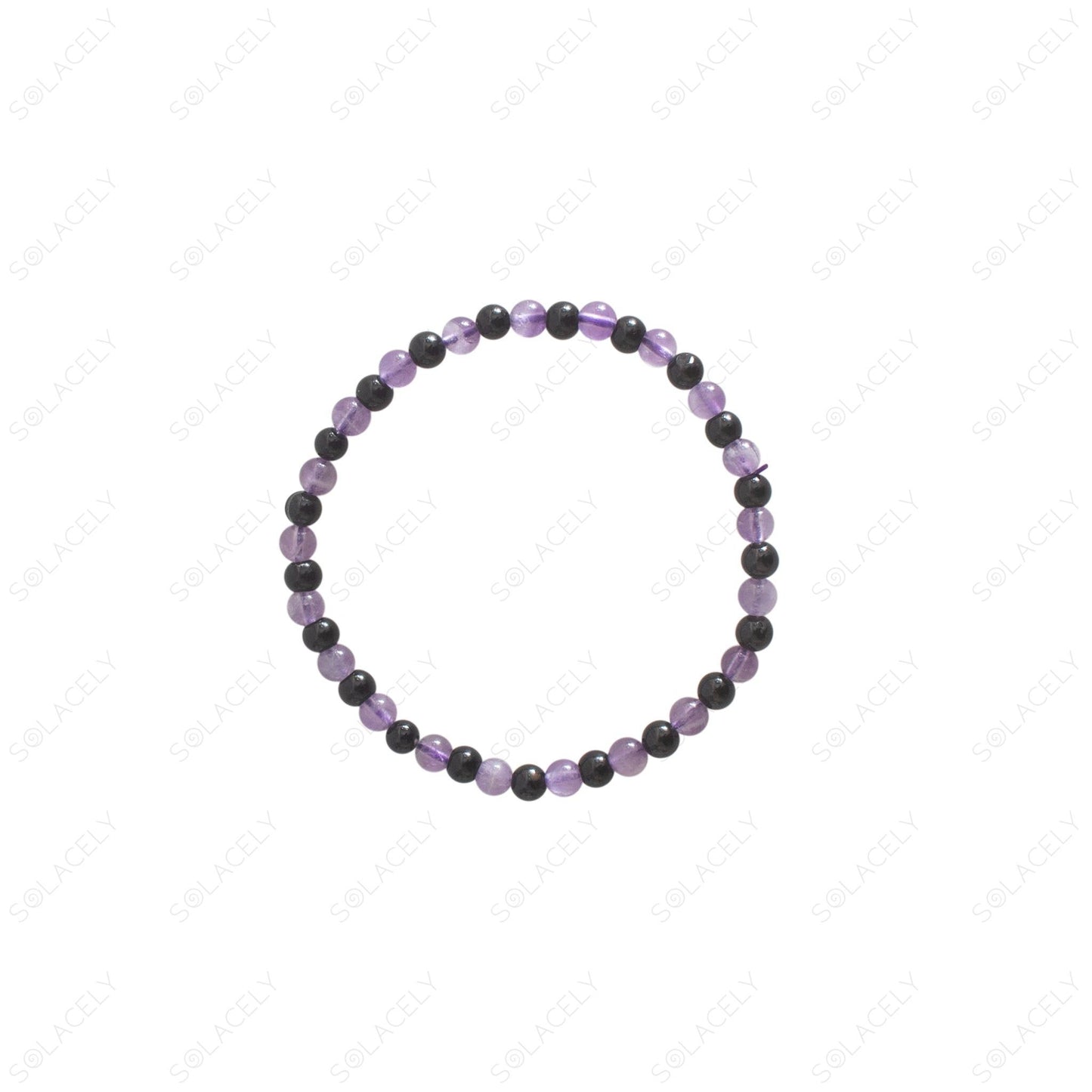 Black Tourmaline and amethyst Bracelet 4mm