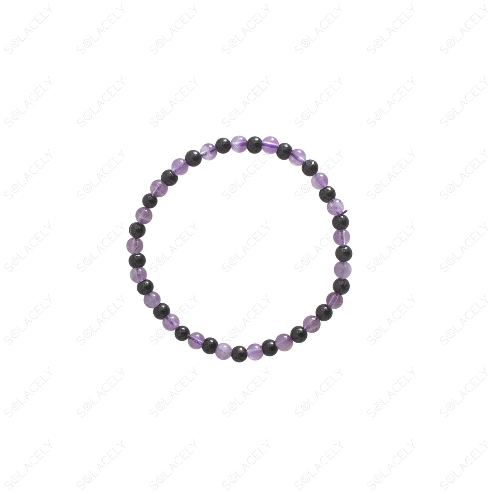 Black Tourmaline and amethyst Bracelet 4mm