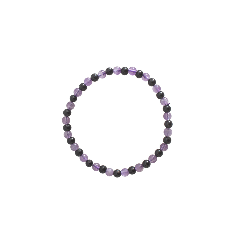 Black Tourmaline and amethyst Bracelet 4mm