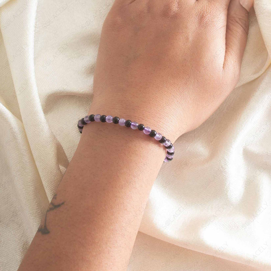 Black Tourmaline and amethyst Bracelet