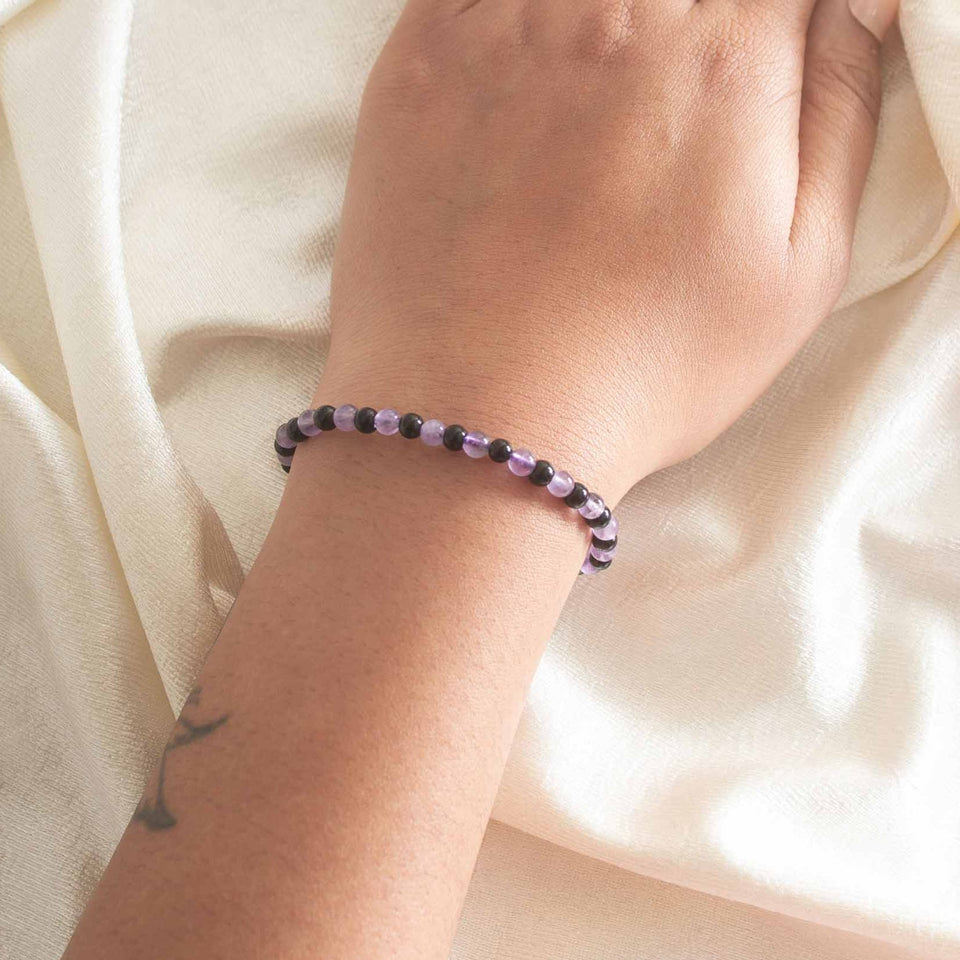 Black Tourmaline and amethyst Bracelet