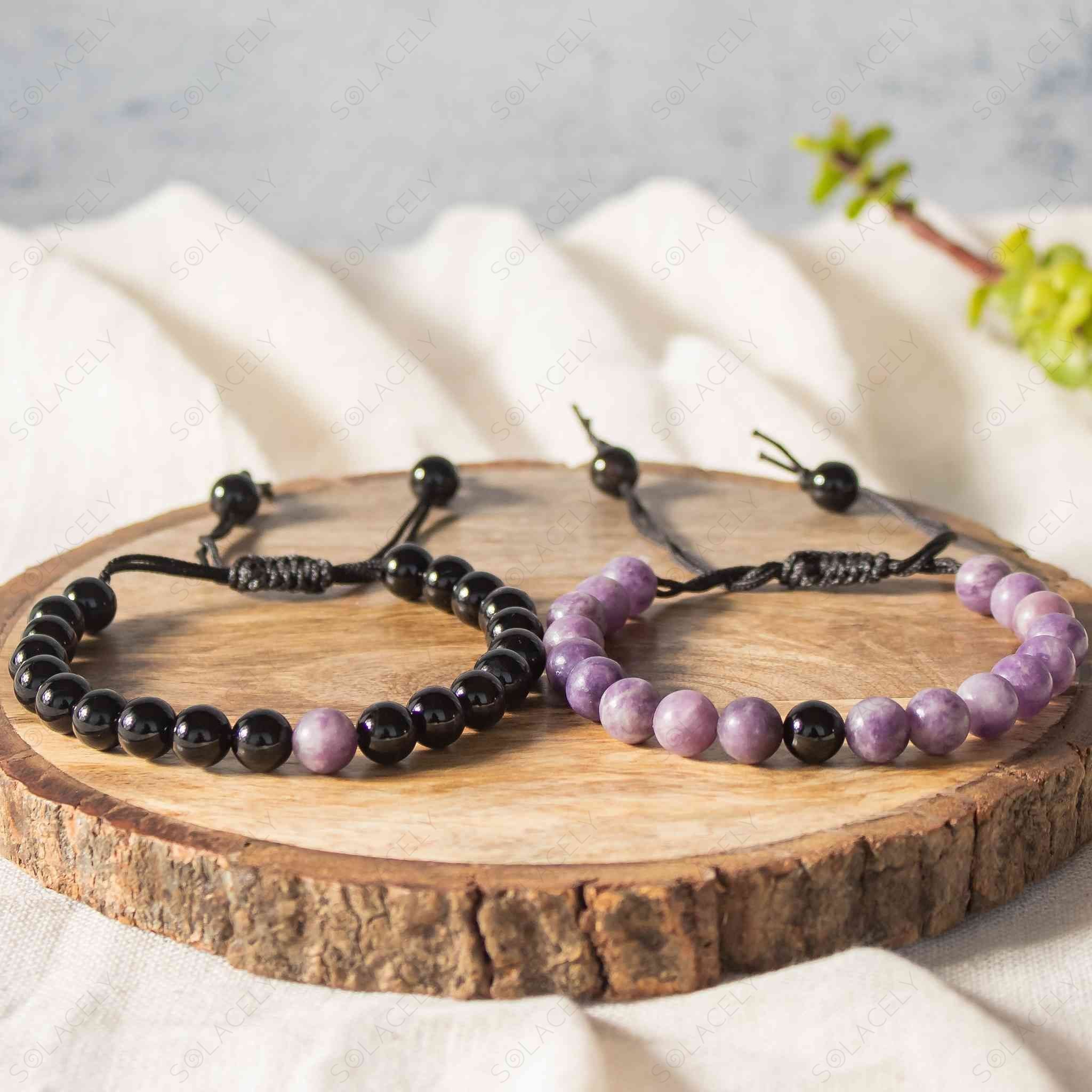 Buy Black Obsidian & Amethyst Bracelet Crystal Stone Essential Bracelet  Round Shape at Amazon.in