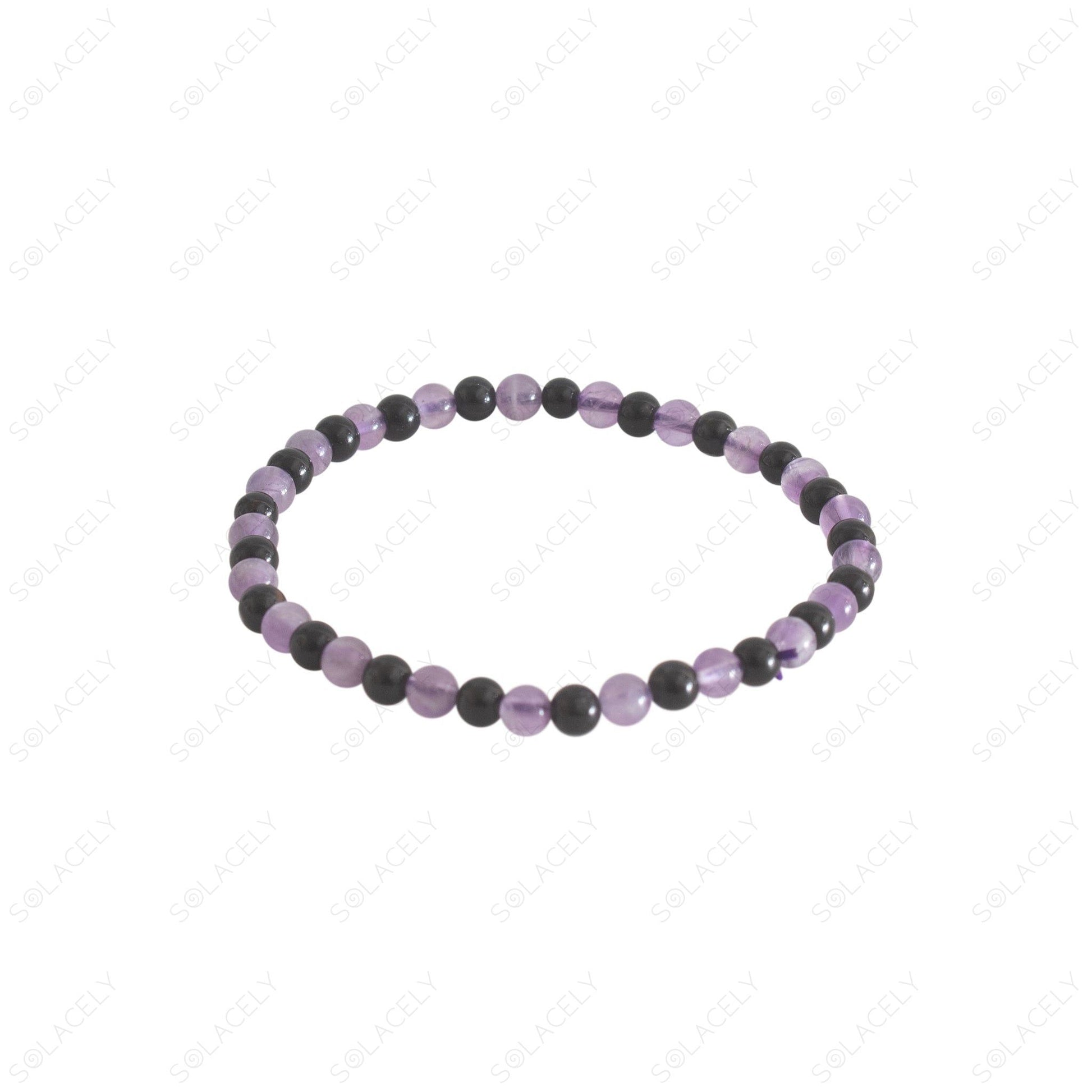 Black Tourmaline and amethyst Combination Bracelet