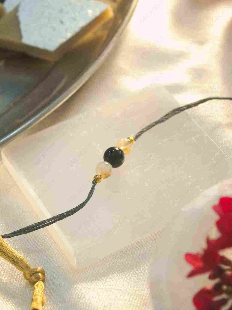 Black Tourmaline and Citrine Beads Rakhi Thread 