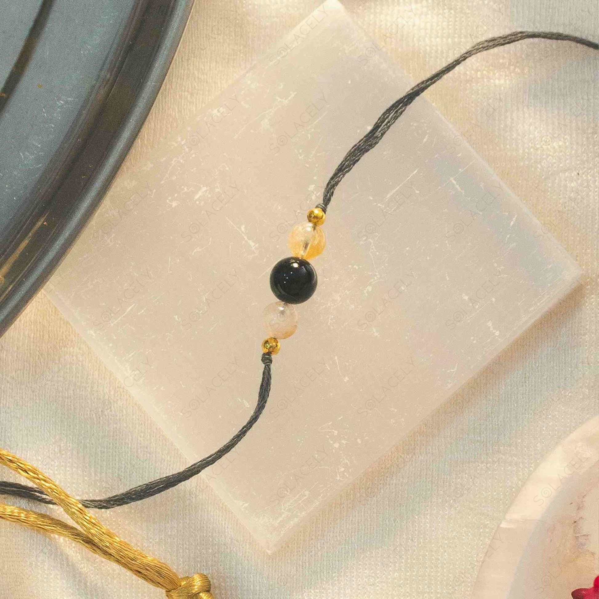 Black Tourmaline and Citrine Beads Rakhi