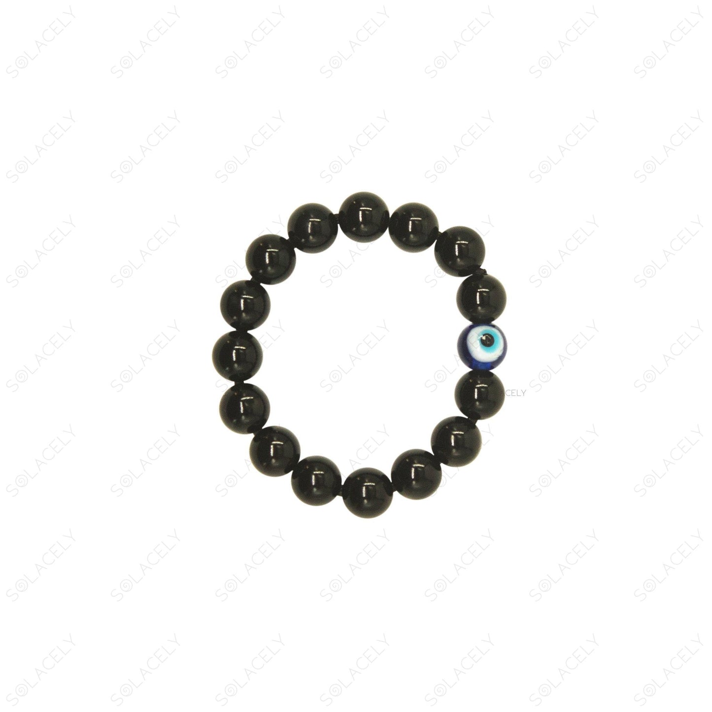 black tourmaline and evil eye 8mm bead bracelet for children