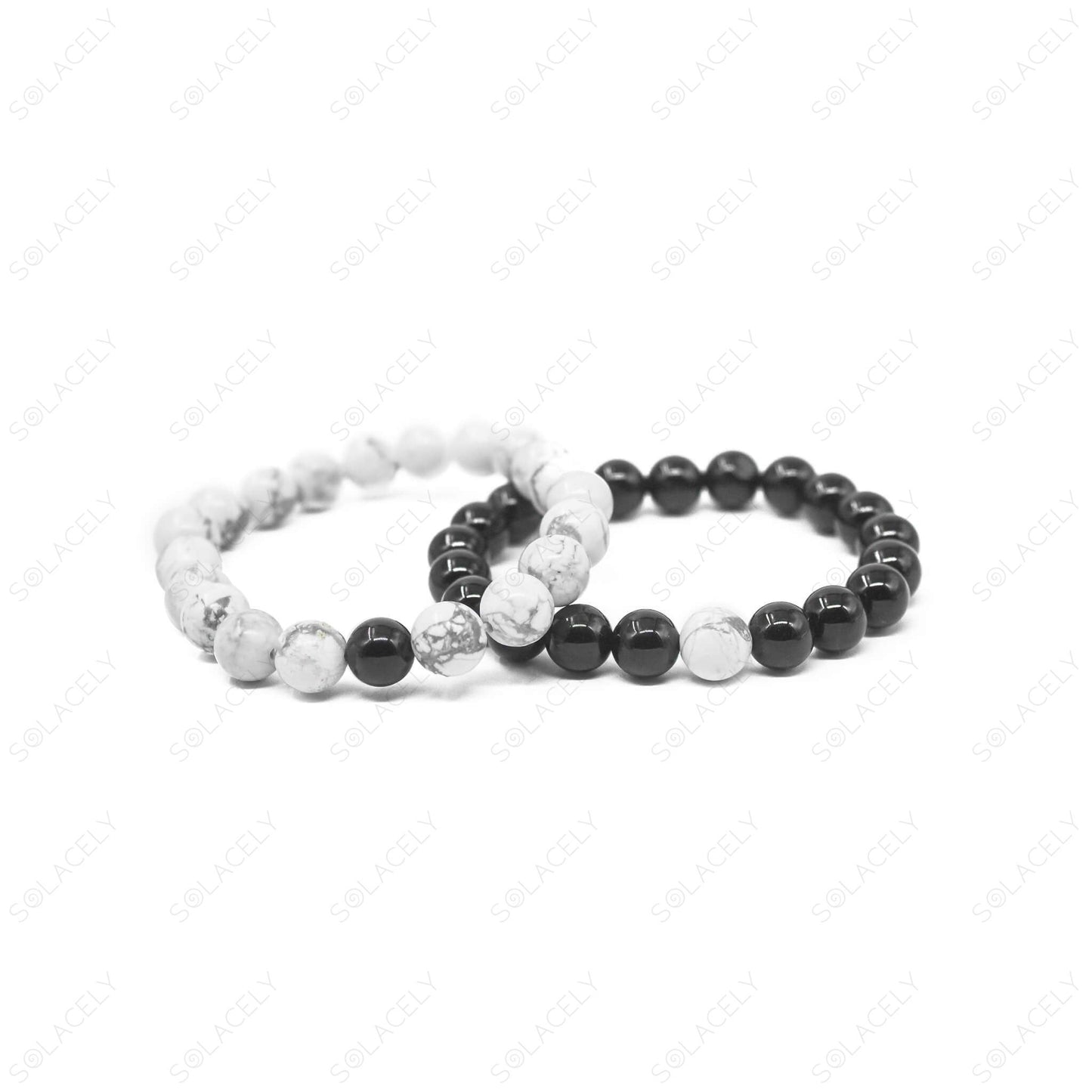 howlite and black tourmaline couple bracelet