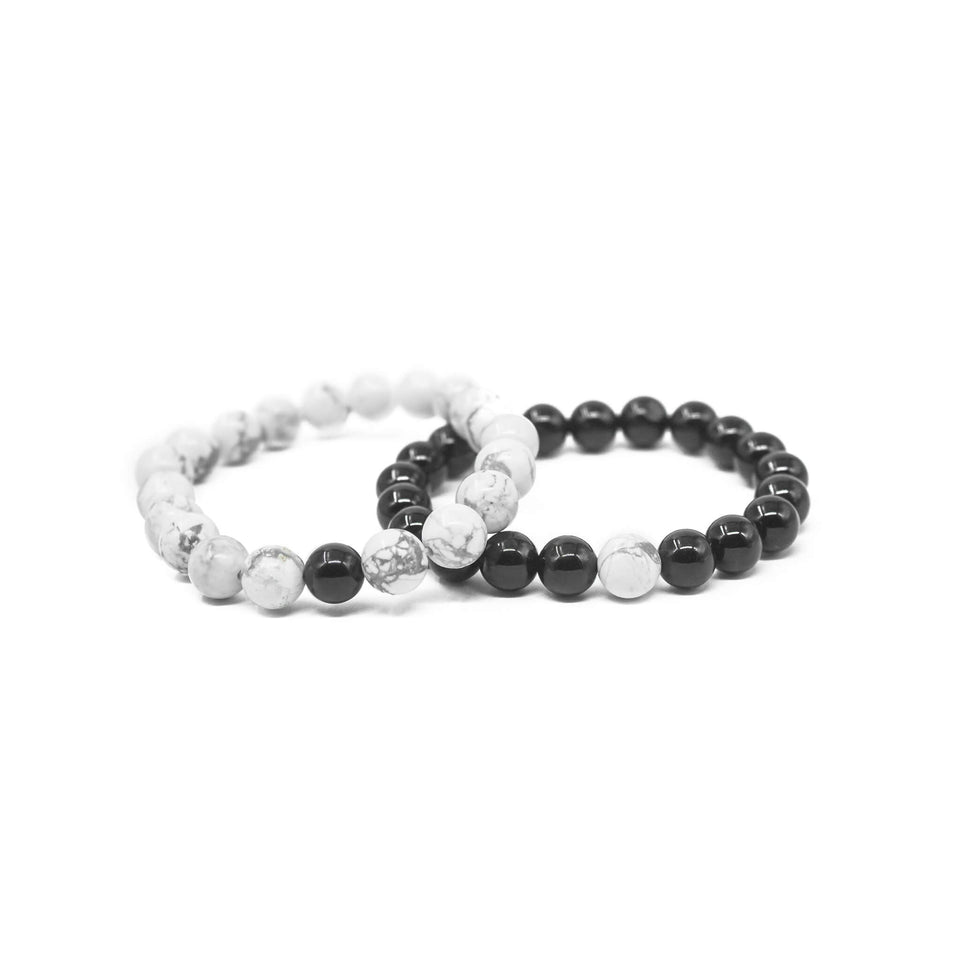 howlite and black tourmaline couple bracelet