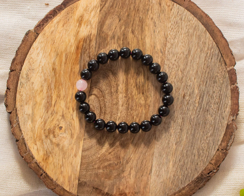 black tourmaline and rose quartz couple bracelet