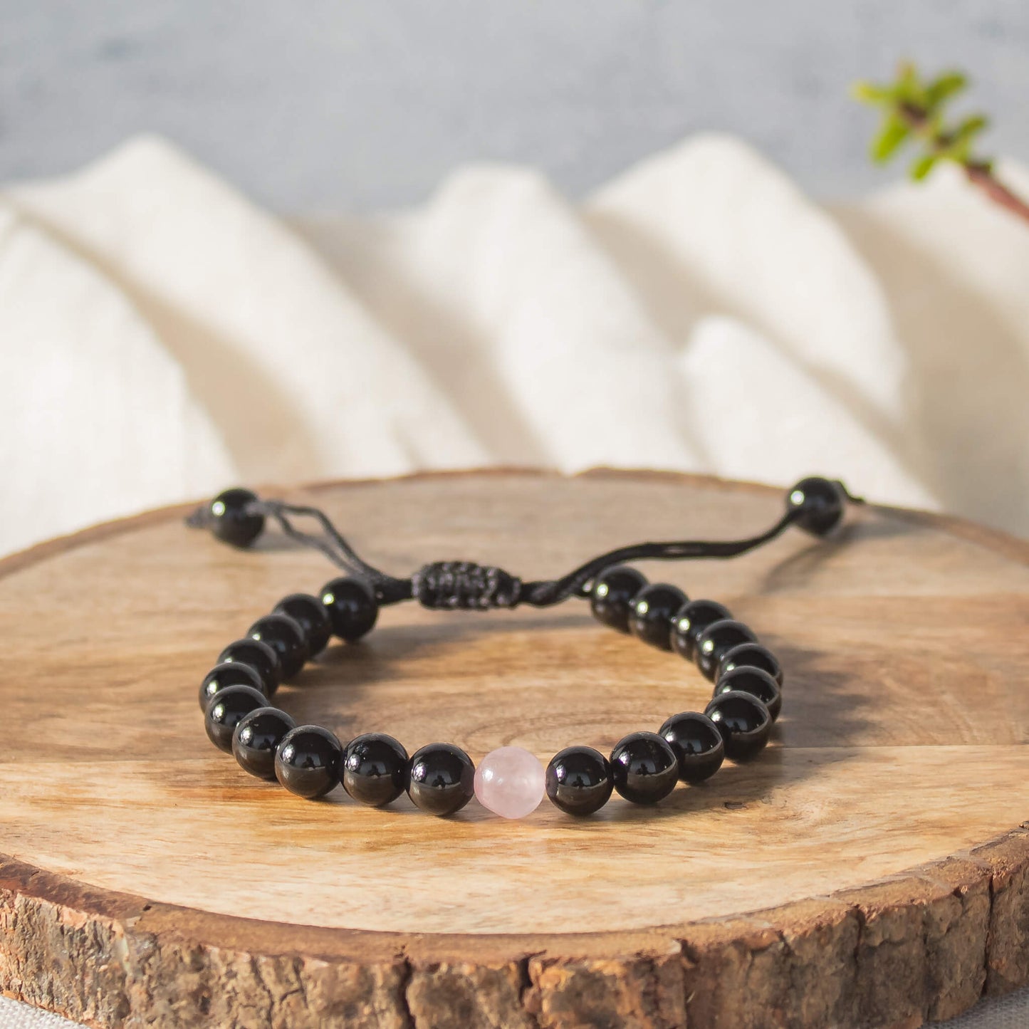 black tourmaline and rose quartz couple bracelet