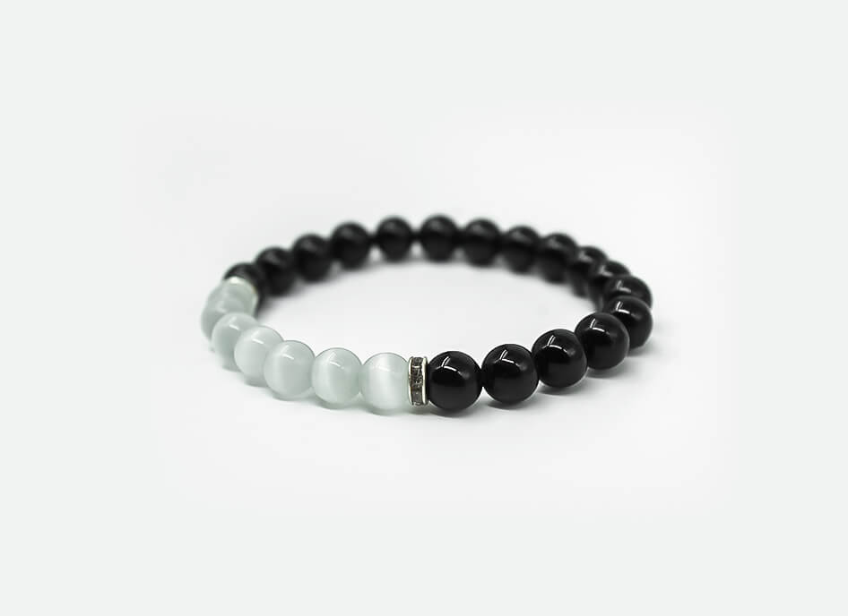 black tourmaline and selenite bracelet with charms