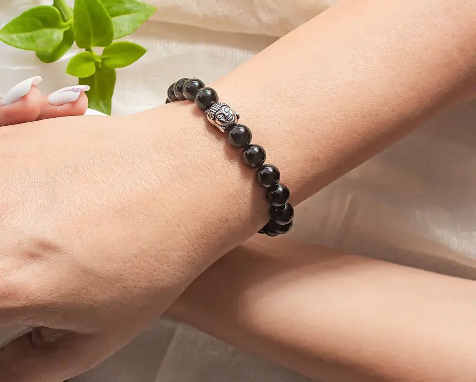 black tourmaline with charms bracelet