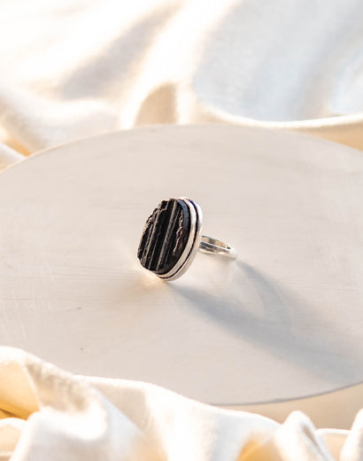 black tourmaline adjustable ring