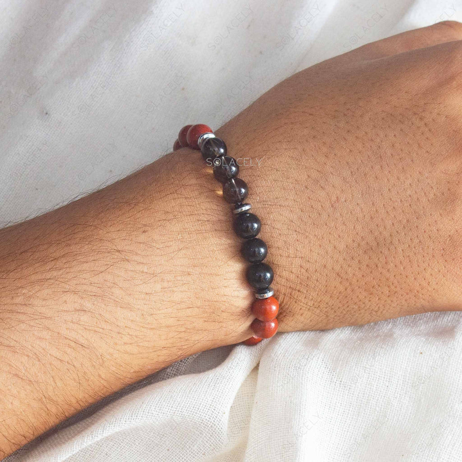 black tourmaline smoky quartz red jasper bracelet