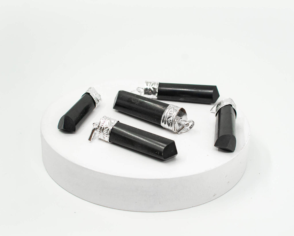 black tourmaline crystal pencil pendant