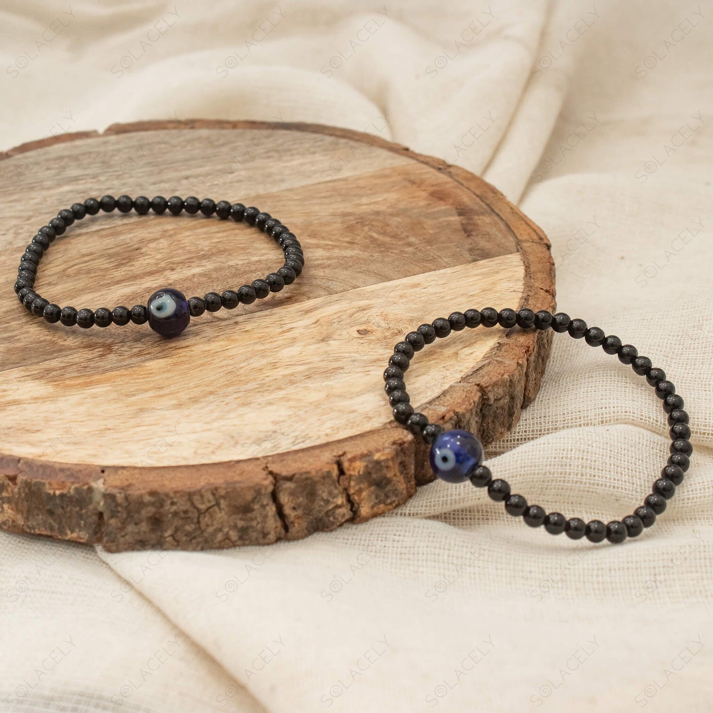 black tourmaline 4 mm bracelet with evil eye