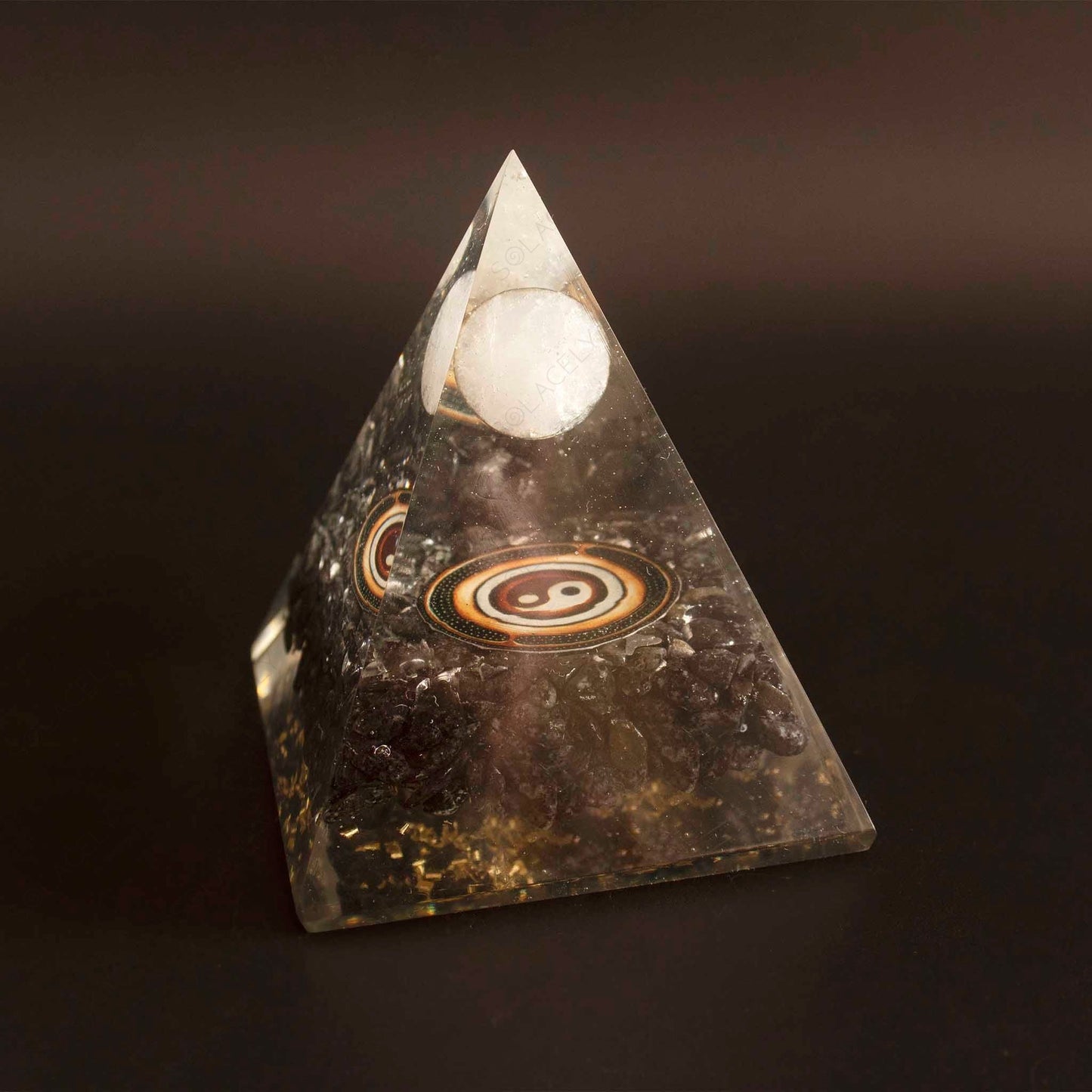 black tourmaline with white quartz sphere ball pyramid