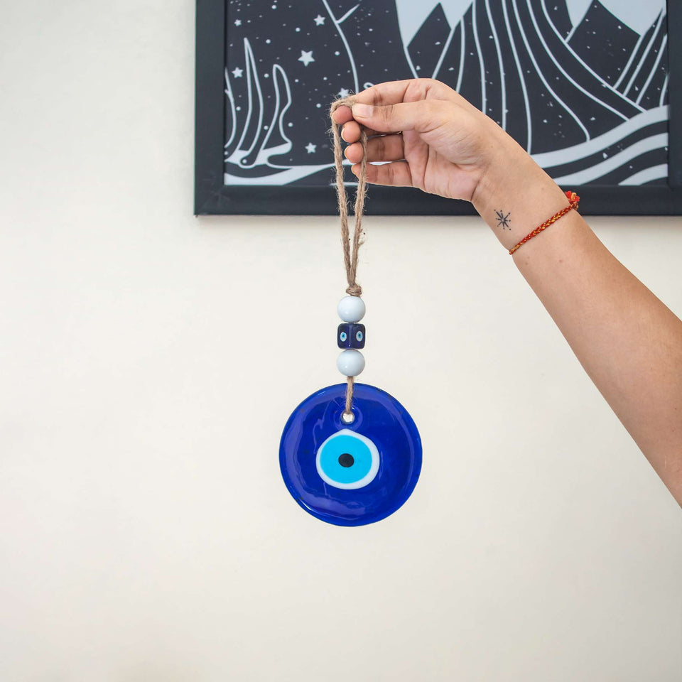 blue big evil eye wall hanging