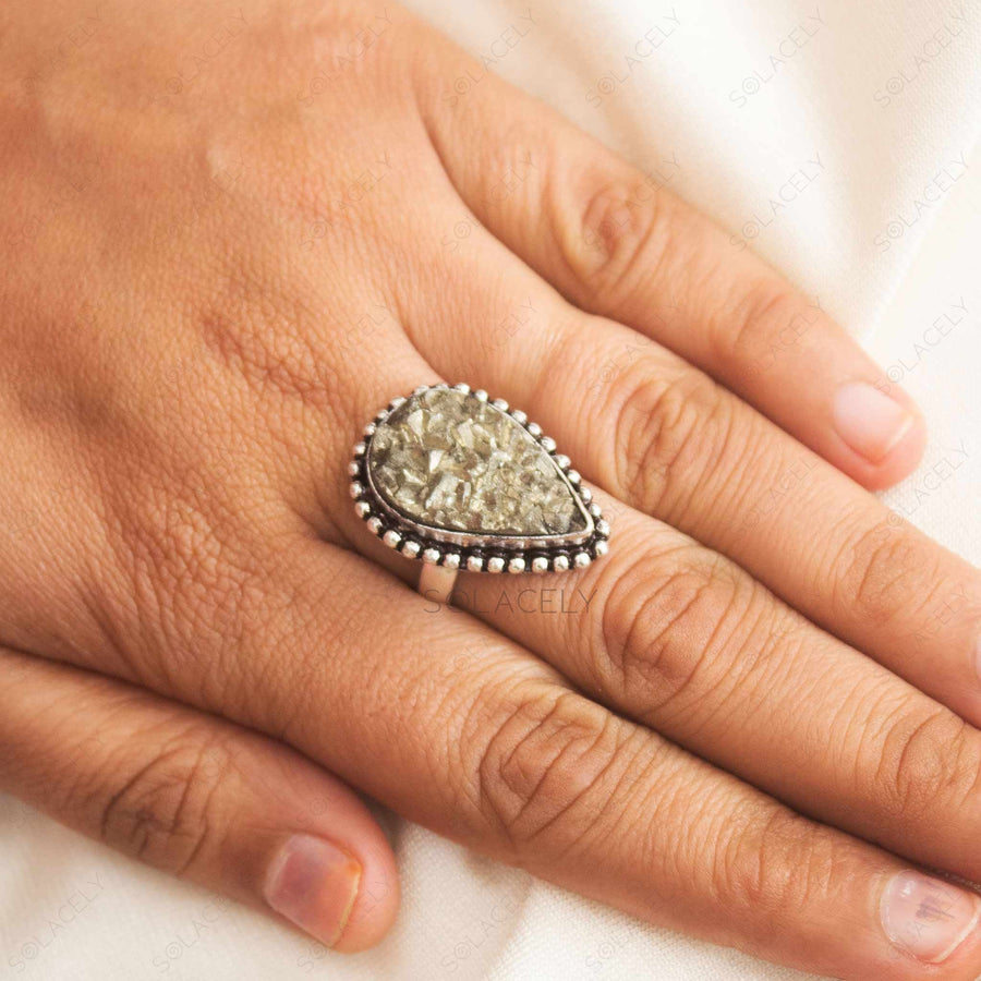 bold big natural pyrite stone ring