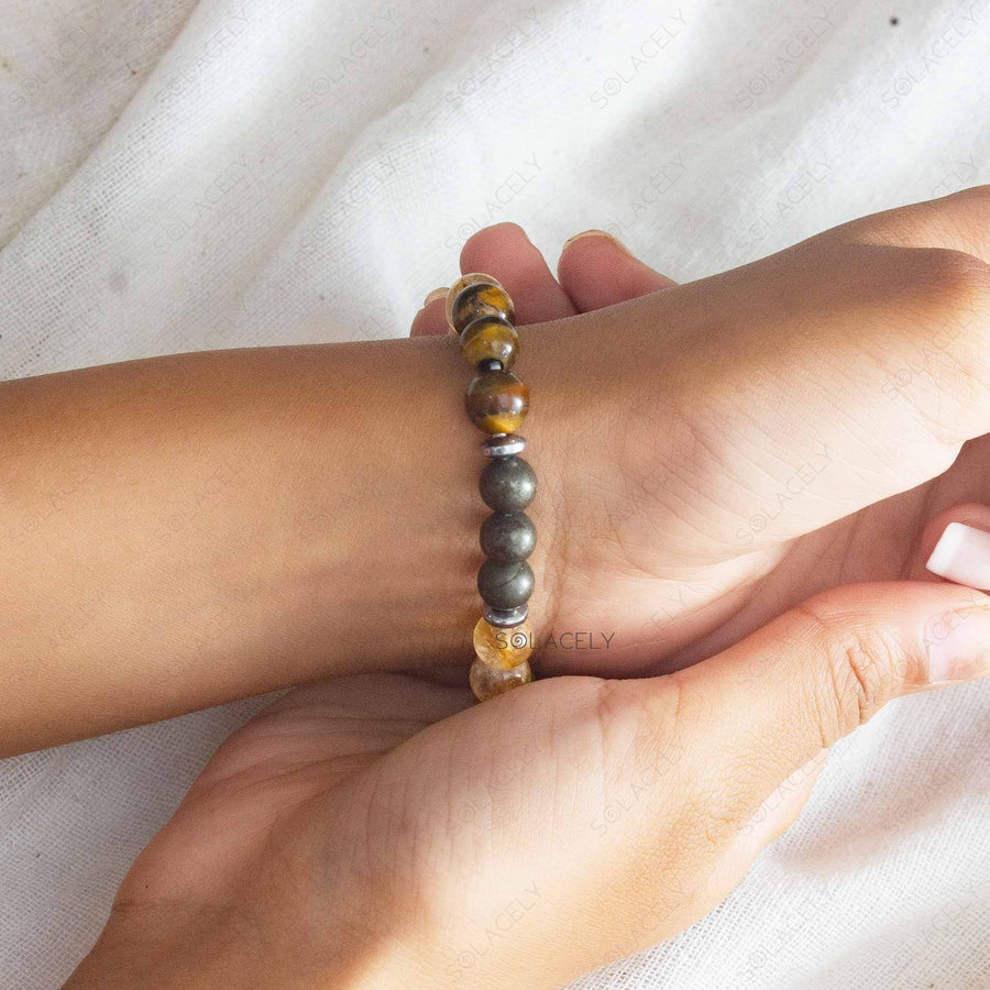 bracelet with hematite spacers pyrite citrine tigers eyes