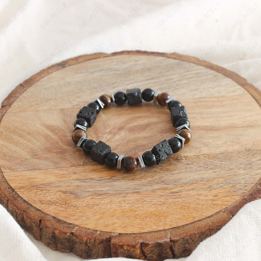 bracelet with lava stone, black tourmaline, tiger eye