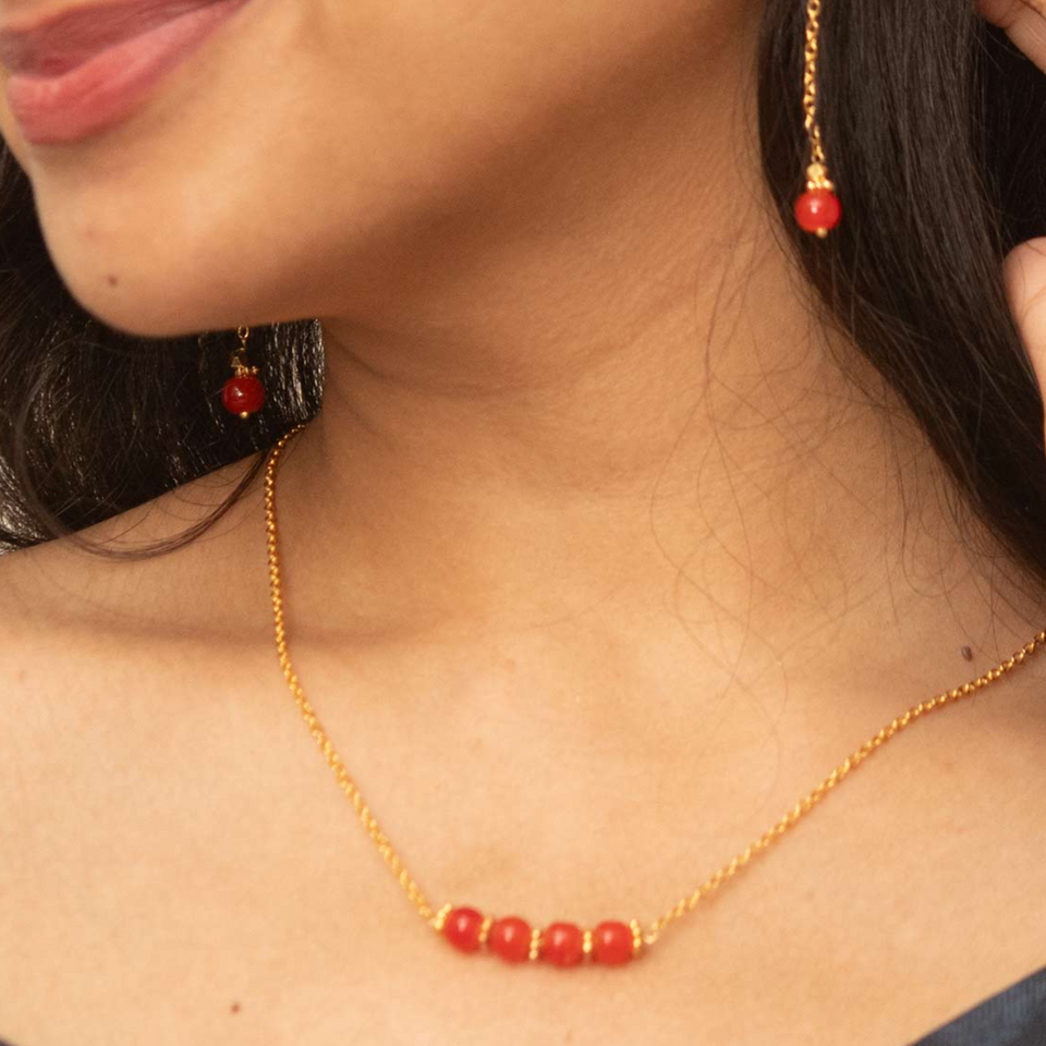 carnelian gold plated necklace earring set