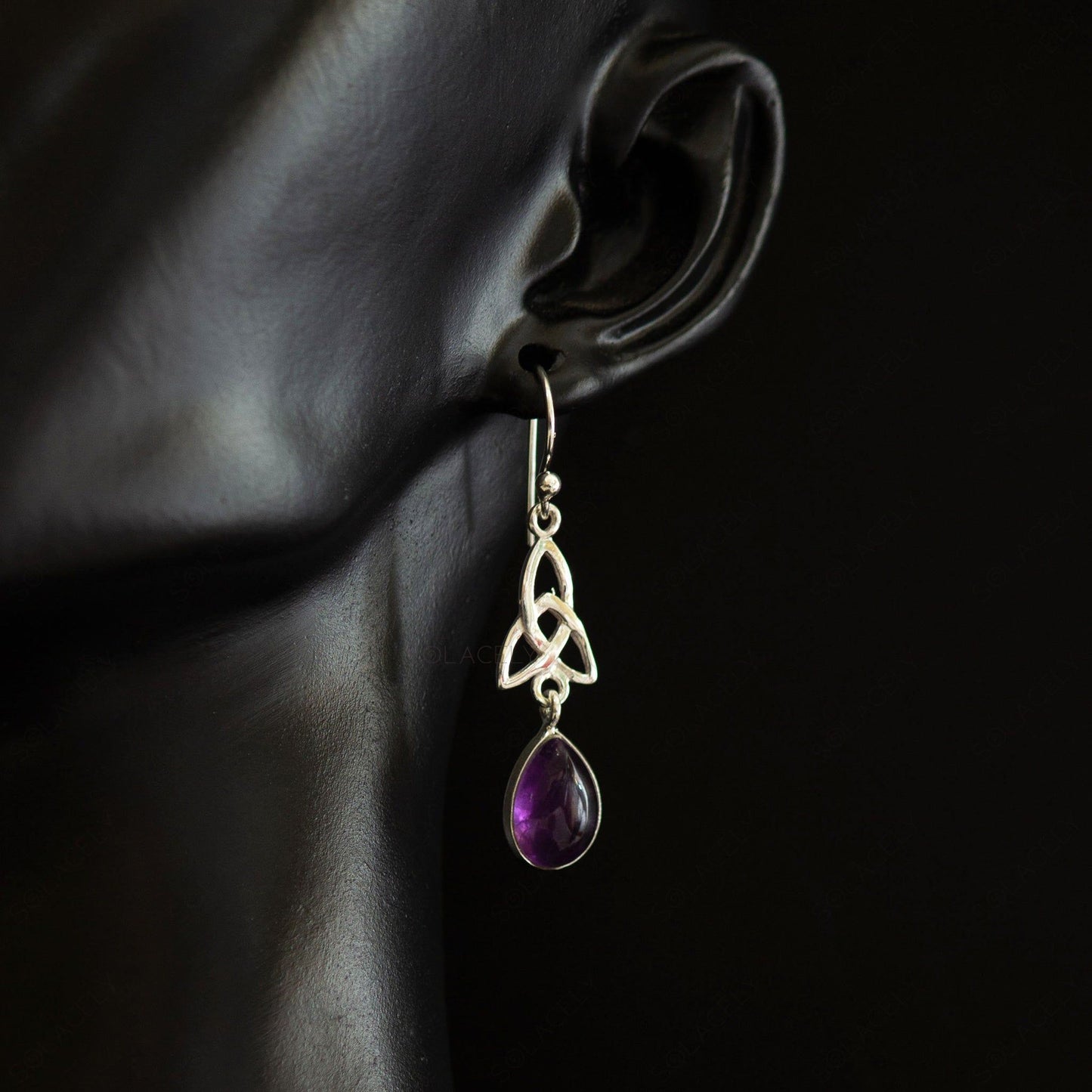 celtic drop earrings amethyst sterling silver