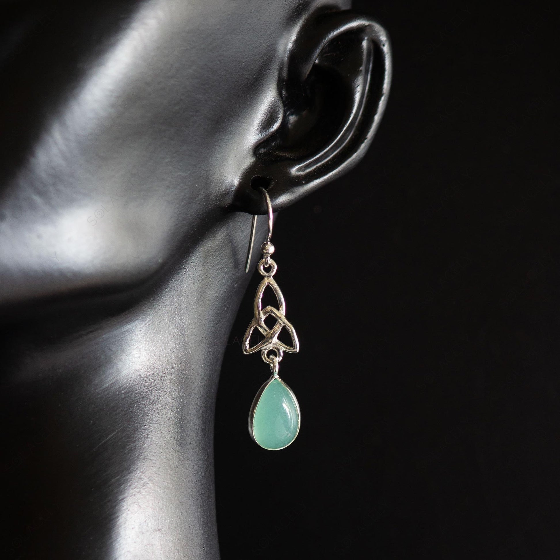 celtic drop earrings aqua chalcedony sterling silver