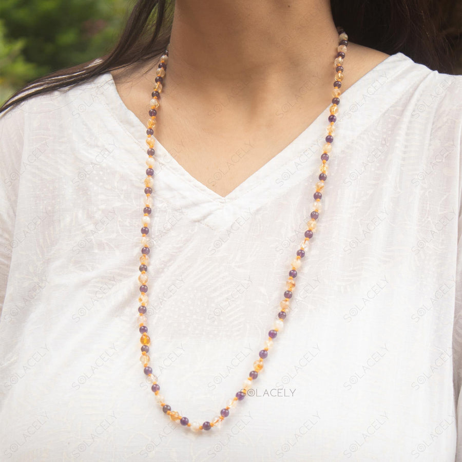 citrine and amethyst japmala 6mm beads 