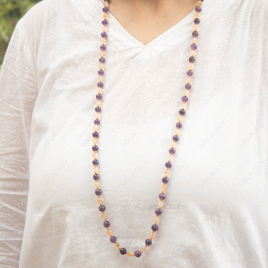 citrine and amethyst japmala 8mm beads 