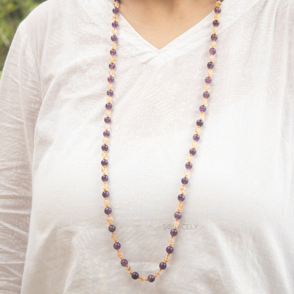 citrine and amethyst japmala 8mm beads 