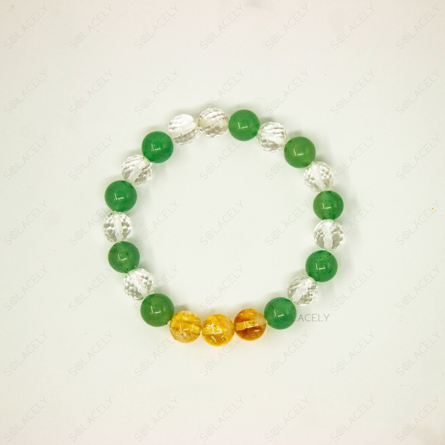 citrine green aventurine and faceted clear quartz 8mm beads