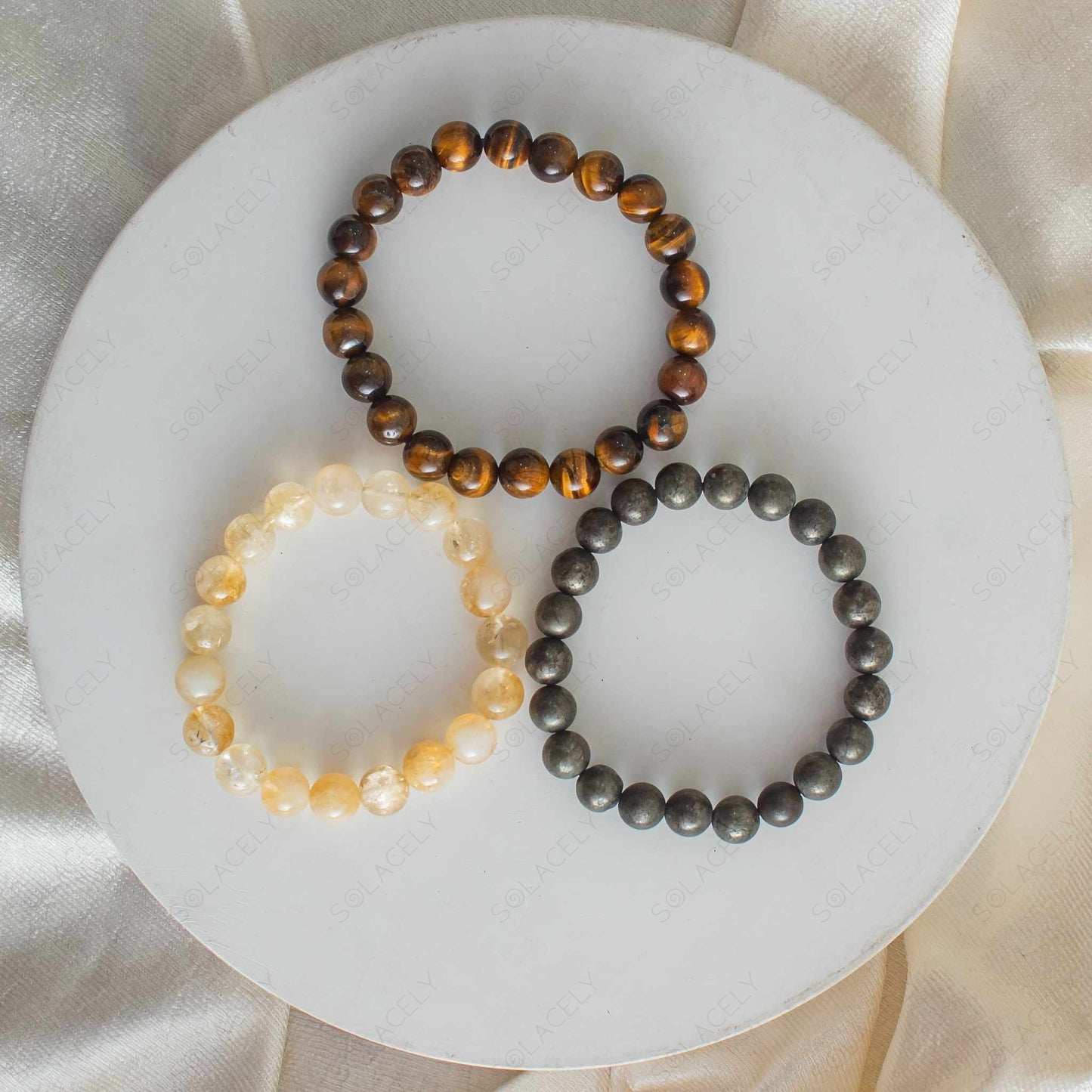 Citrine, Tiger's Eye & Pyrite Bracelet set