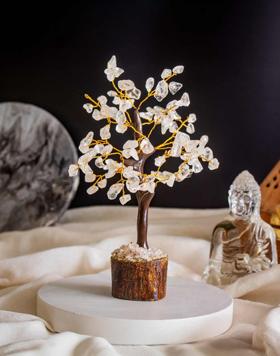 Clear Quartz Crystal Tree Small With Wooden Base