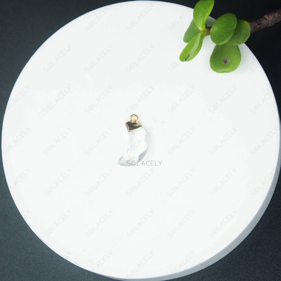 clear quartz moon shape pendant electroplated