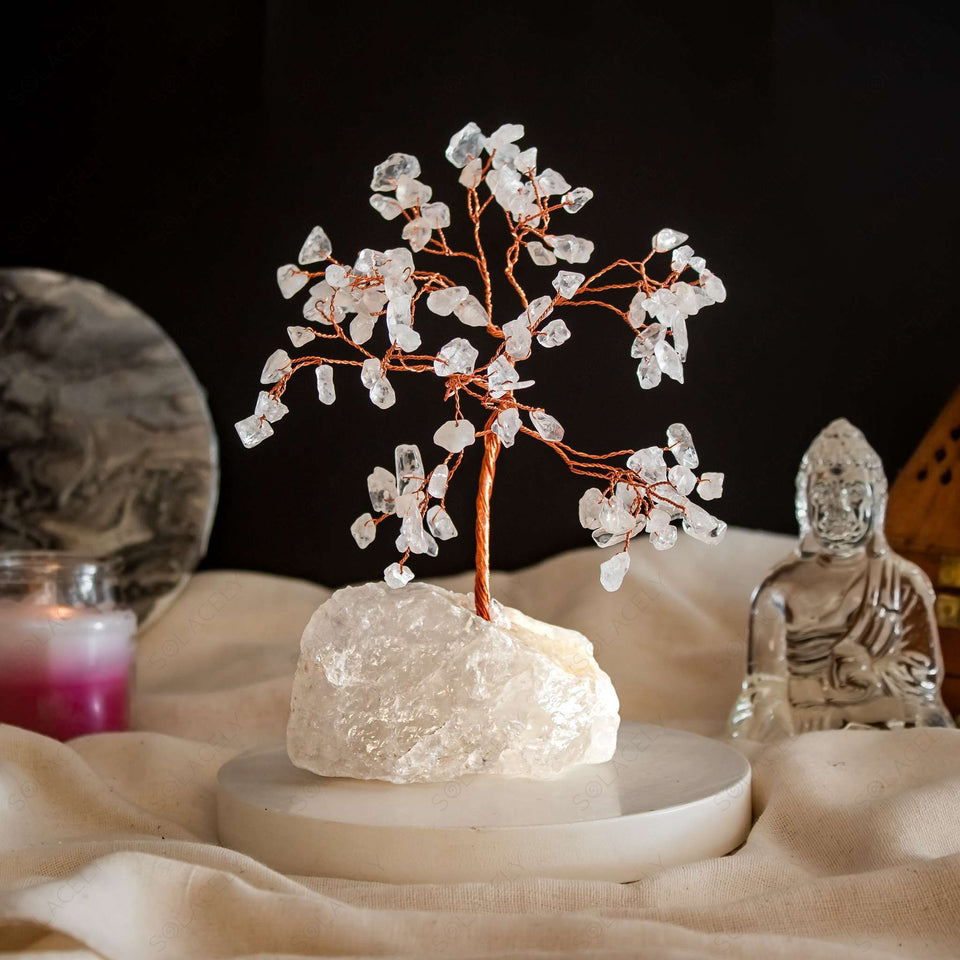 clear quartz tree with clear quartz base