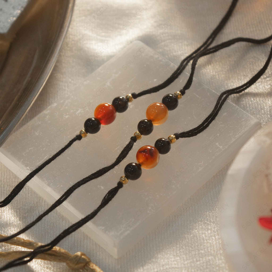 Black Tourmaline and Carnelian Rakhi