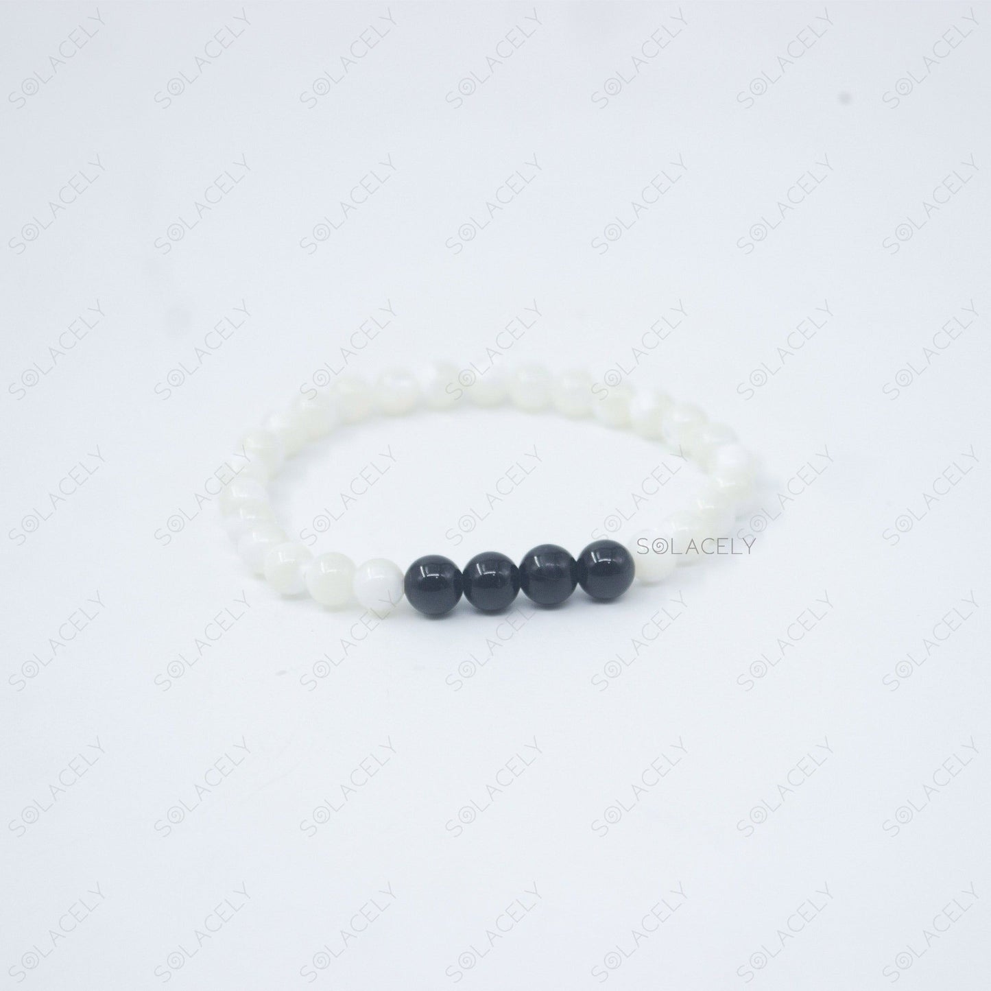 couple bracelet 6mm mother of pearl black tourmaline