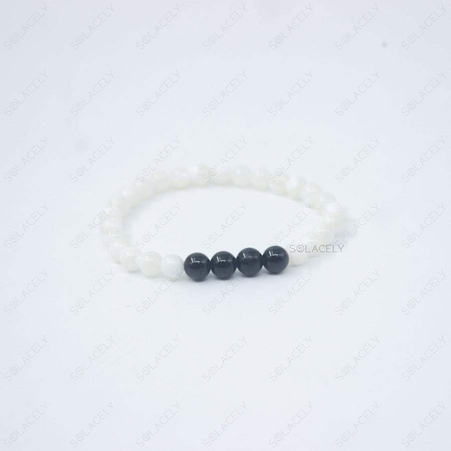 couple bracelet 6mm mother of pearl black tourmaline